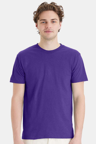 Hanes 4980 Mens Perfect-T Short Sleeve Crewneck T-Shirt Purple Model Front