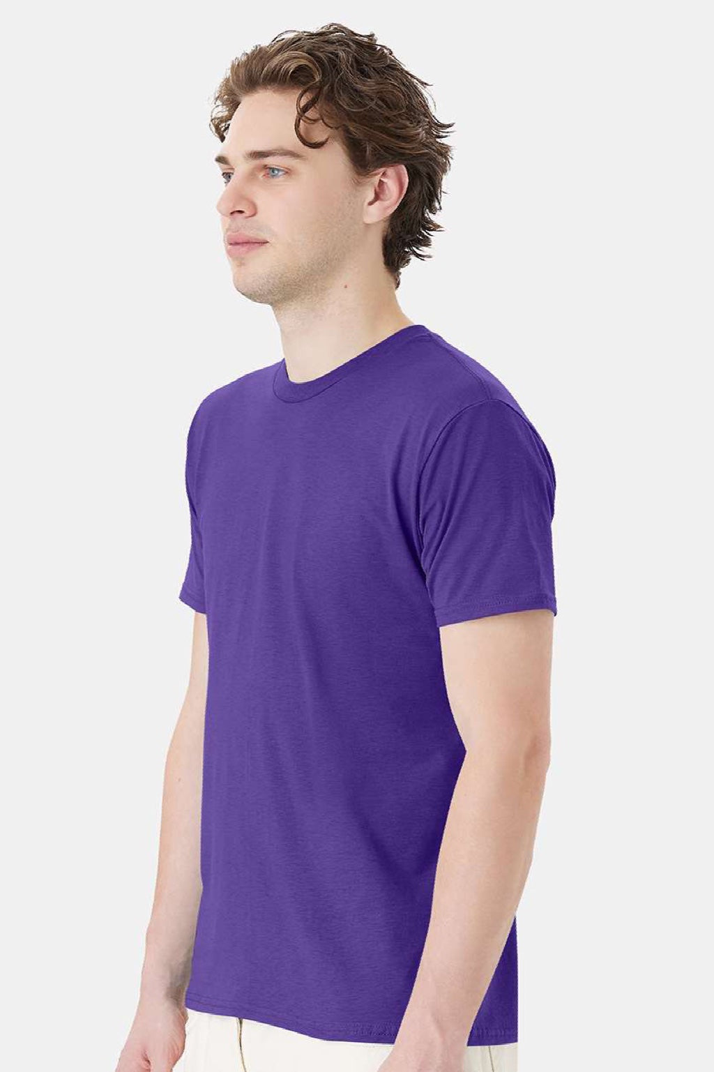 Hanes 4980 Mens Perfect-T Short Sleeve Crewneck T-Shirt Purple Model Side