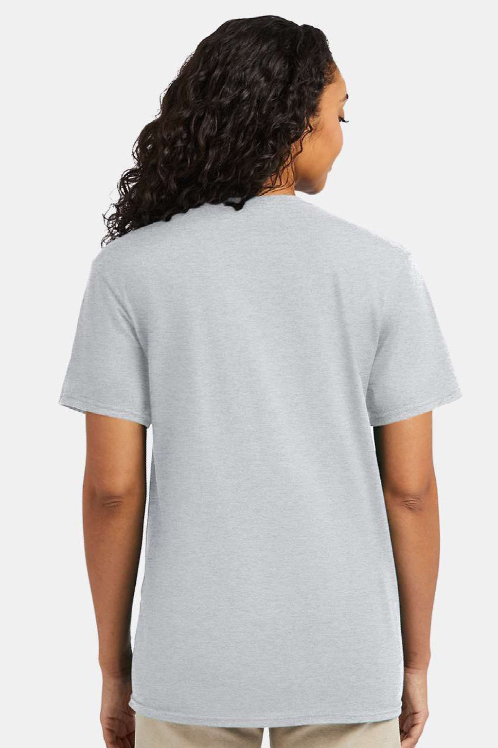 Hanes 4980 Mens Perfect-T Short Sleeve Crewneck T-Shirt Heather Silverstone Grey Model Back