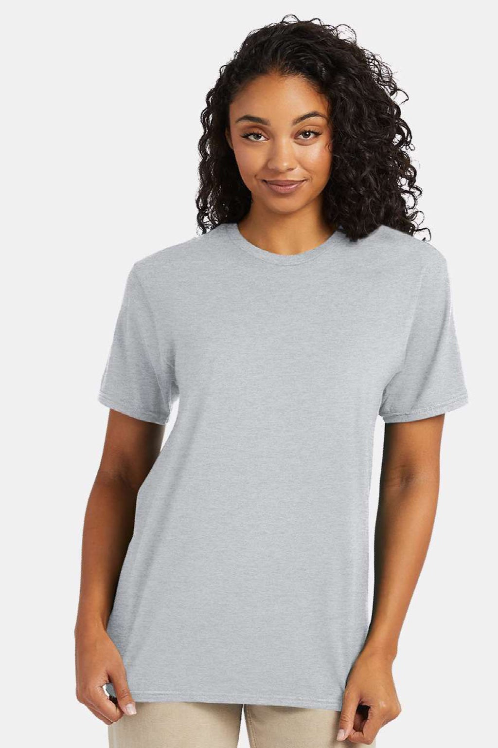 Hanes 4980 Mens Perfect-T Short Sleeve Crewneck T-Shirt Heather Silverstone Grey Model Front