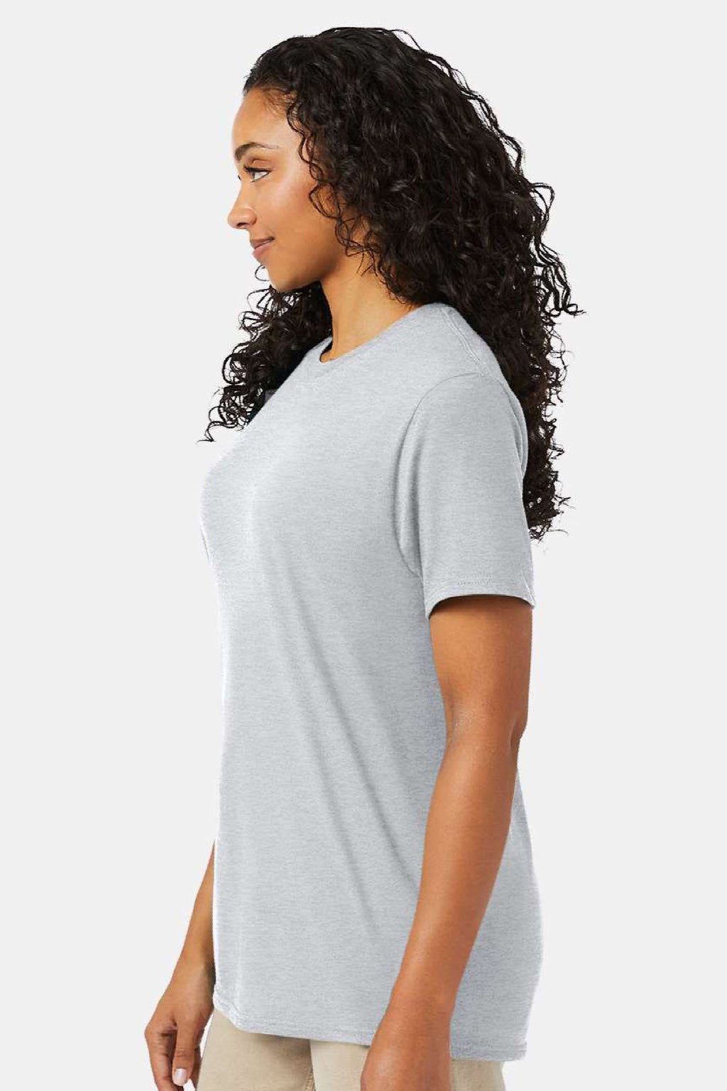 Hanes 4980 Mens Perfect-T Short Sleeve Crewneck T-Shirt Heather Silverstone Grey Model Side