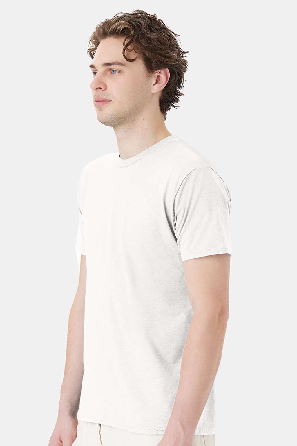 Hanes 4980 Mens Perfect-T Short Sleeve Crewneck T-Shirt White Model Side