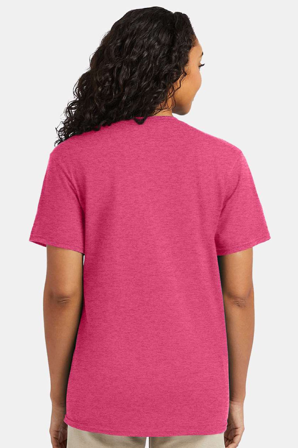 Hanes 4980 Mens Perfect-T Short Sleeve Crewneck T-Shirt Heather Wow Pink Model Back