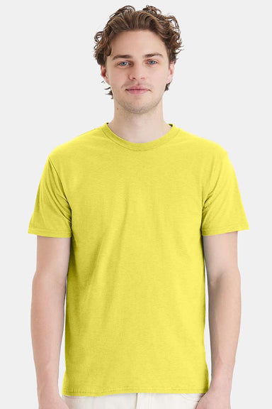 Hanes 4980 Mens Perfect-T Short Sleeve Crewneck T-Shirt Yellow Model Front