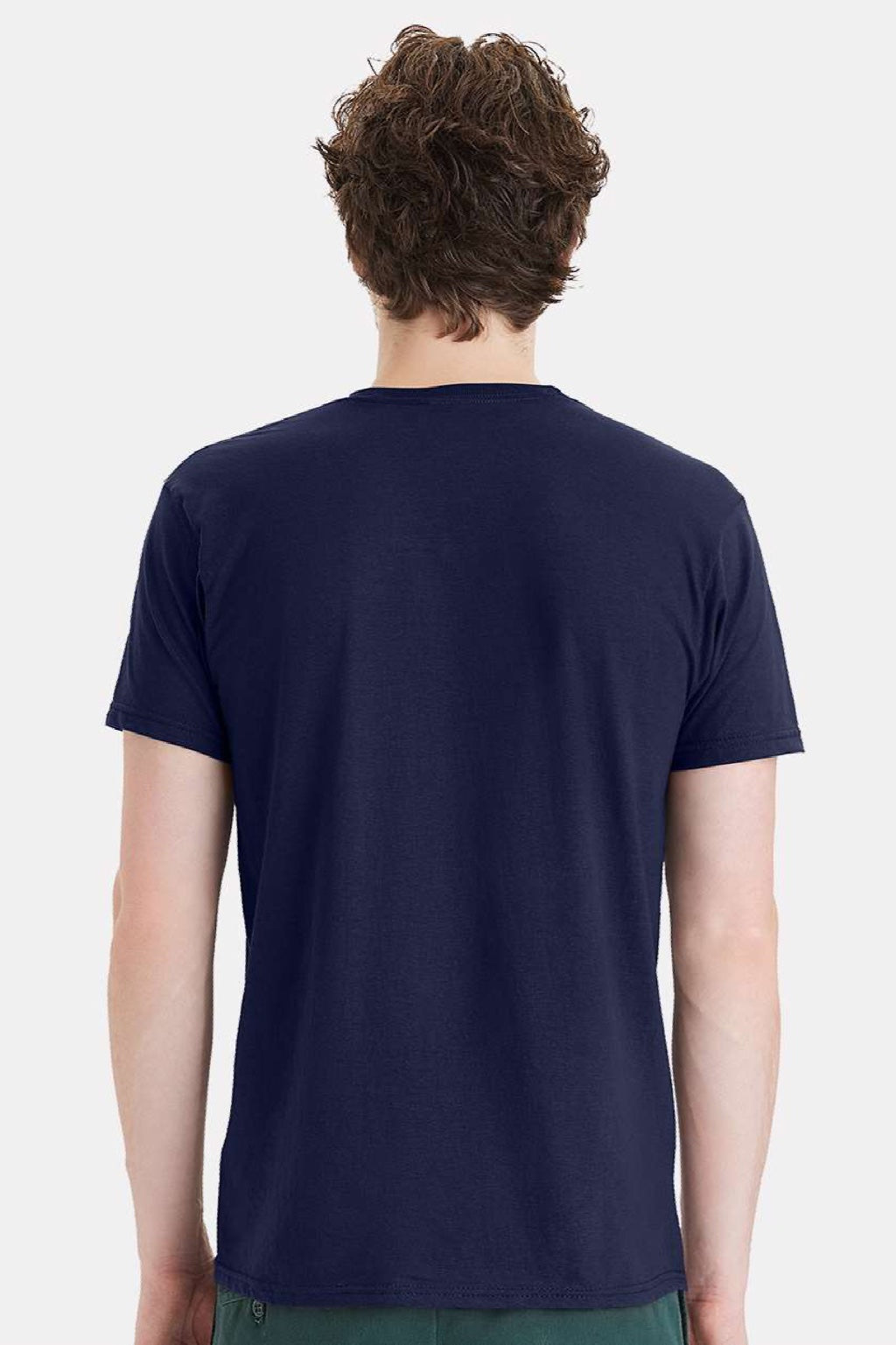 Hanes 498PT Mens Perfect-T DTG Short Sleeve Crewneck T-Shirt Navy Blue Model Back