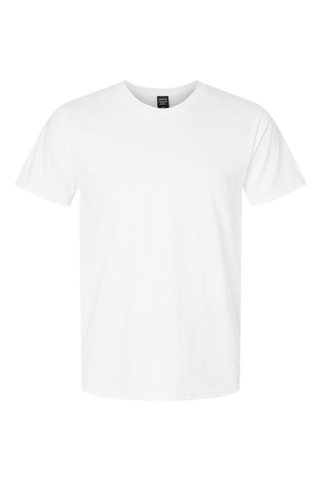 Hanes 498PT Mens Perfect-T DTG Short Sleeve Crewneck T-Shirt White Flat Front