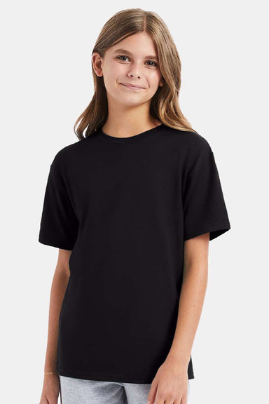 Hanes 498Y Youth Perfect-T Short Sleeve Crewneck T-Shirt Black Model Front