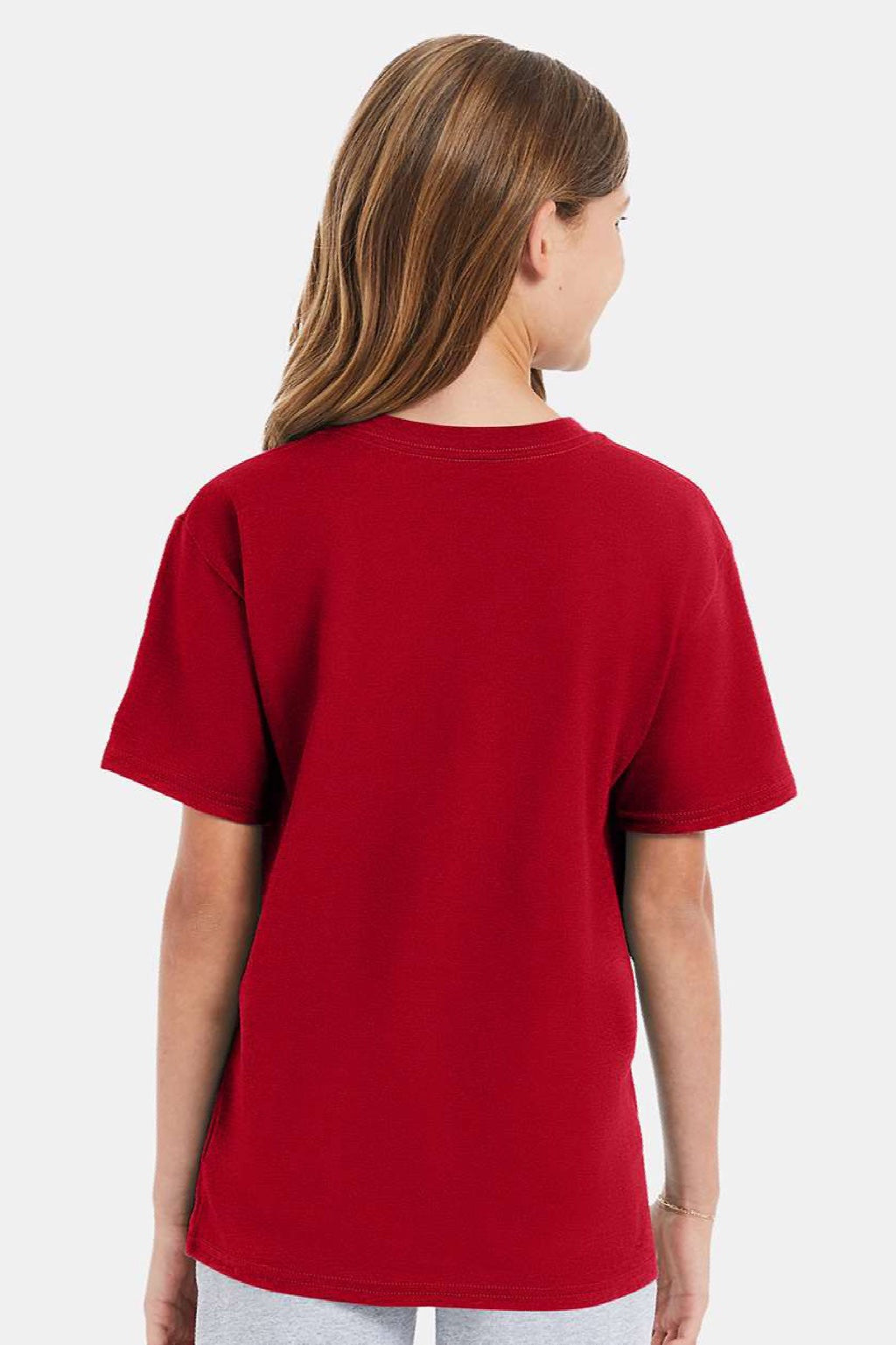 Hanes 498Y Youth Perfect-T Short Sleeve Crewneck T-Shirt Deep Red Model Back