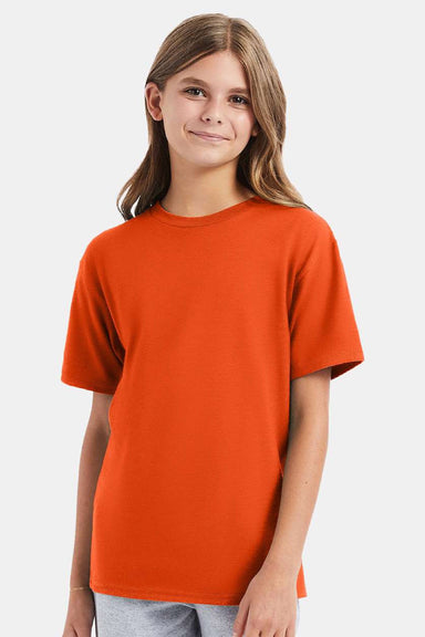 Hanes 498Y Youth Perfect-T Short Sleeve Crewneck T-Shirt Orange Model Front