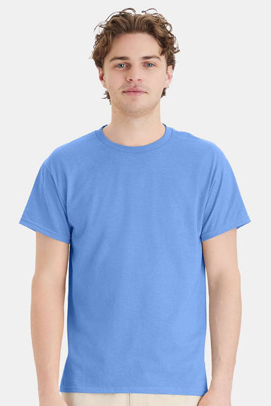 Hanes 5170 Mens EcoSmart Short Sleeve Crewneck T-Shirt Carolina Blue Model Front