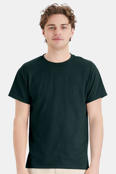 Hanes 5170 Mens EcoSmart Short Sleeve Crewneck T-Shirt Deep Forest Green Model Front