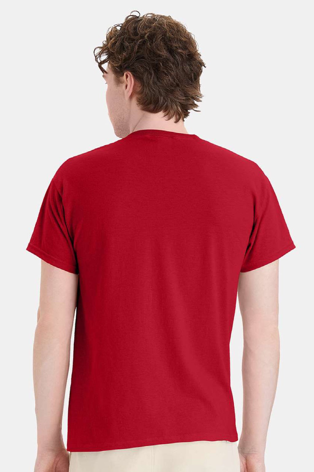 Hanes 5170 Mens EcoSmart Short Sleeve Crewneck T-Shirt Deep Red Model Back