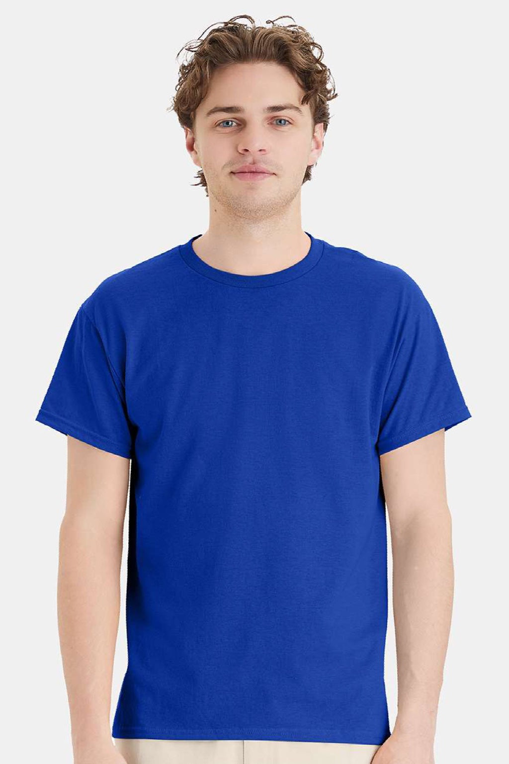 Hanes 5170 Mens EcoSmart Short Sleeve Crewneck T-Shirt Deep Royal Blue Model Front