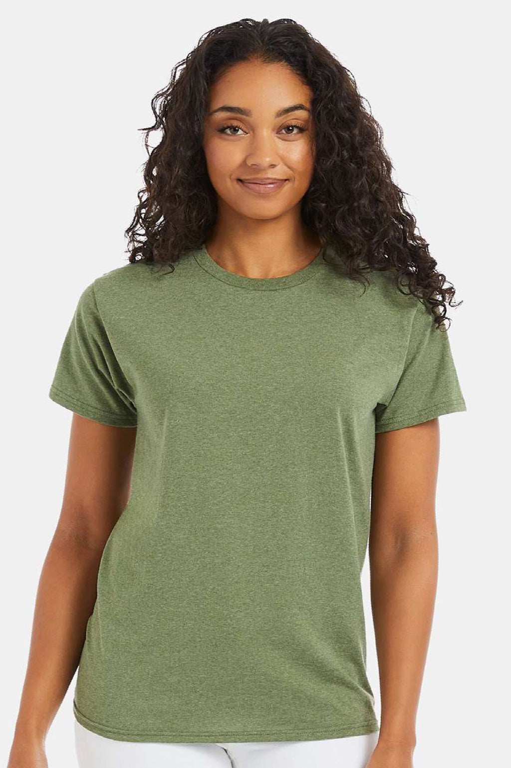 Hanes 5170 Mens EcoSmart Short Sleeve Crewneck T-Shirt Heather Green Model Front