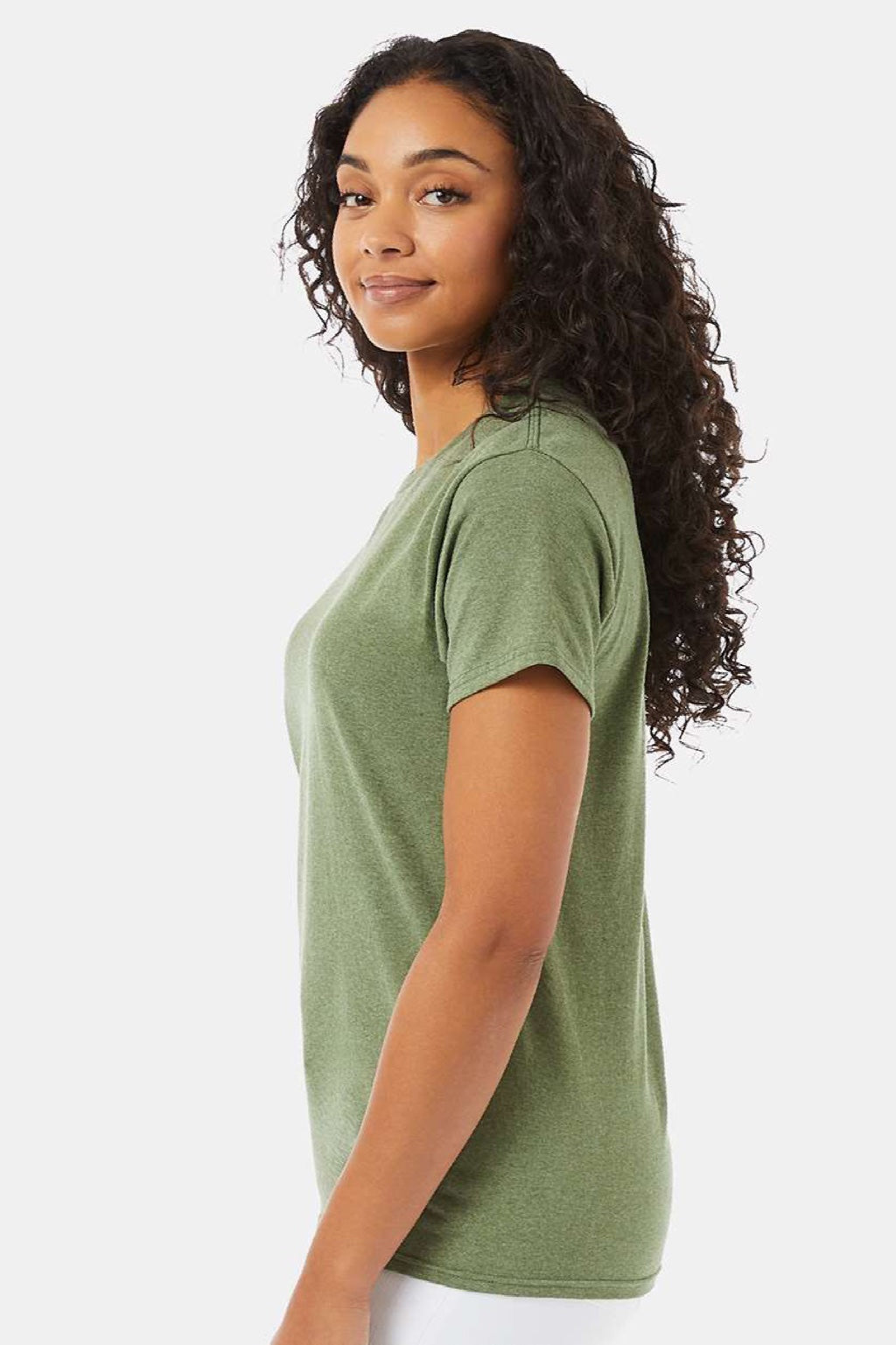 Hanes 5170 Mens EcoSmart Short Sleeve Crewneck T-Shirt Heather Green Model Side