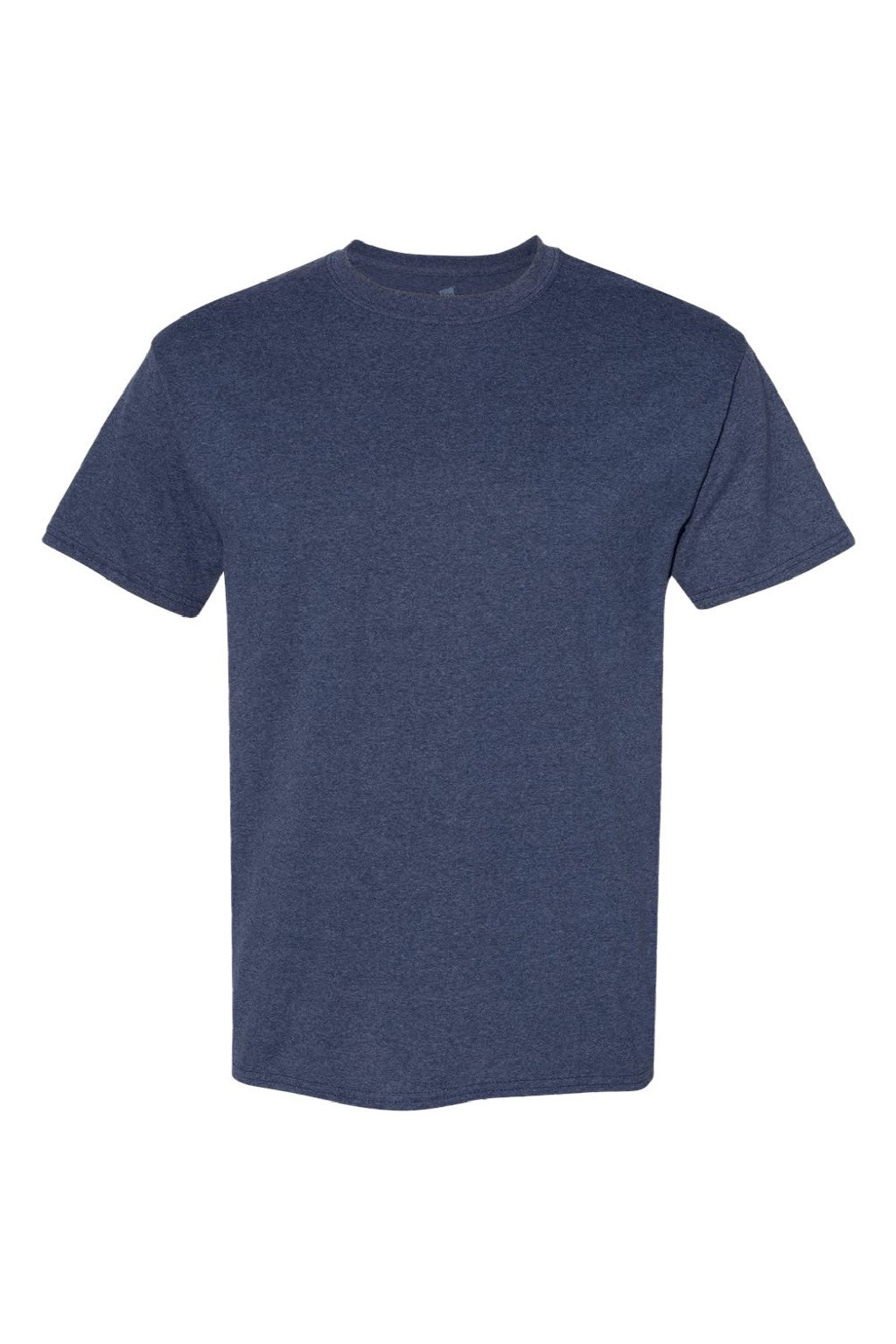 Hanes 5170 Mens EcoSmart Short Sleeve Crewneck T-Shirt Heather Navy Blue Flat Front