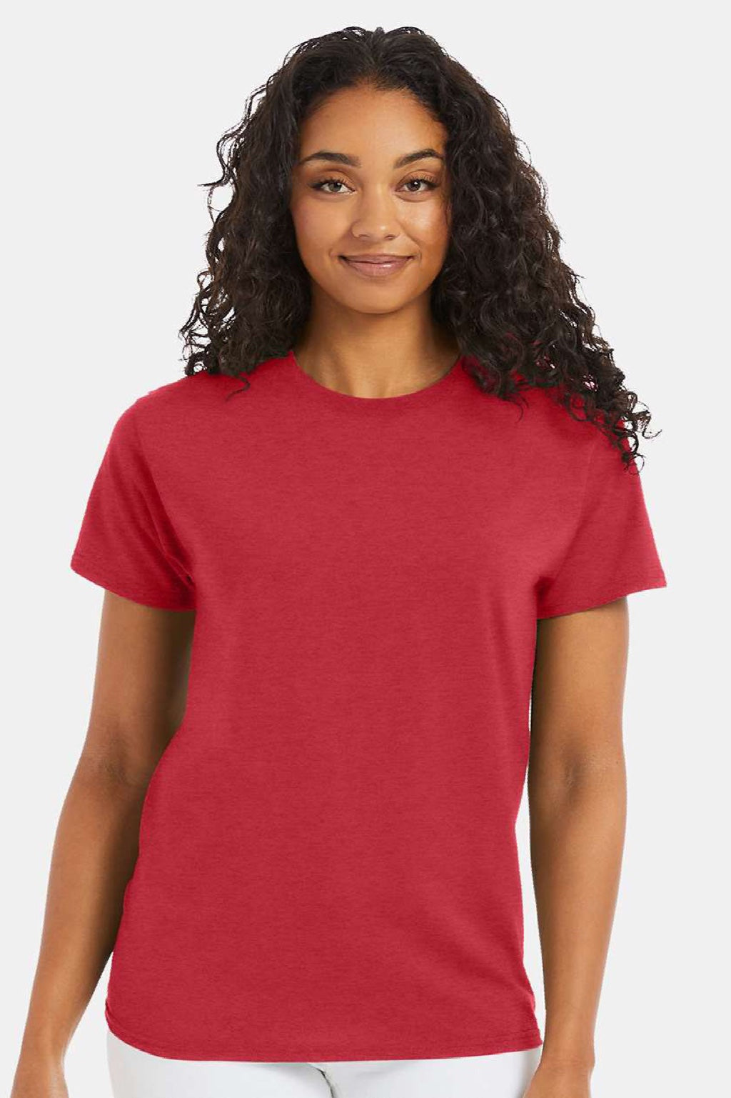 Hanes 5170 Mens EcoSmart Short Sleeve Crewneck T-Shirt Heather Red Model Front