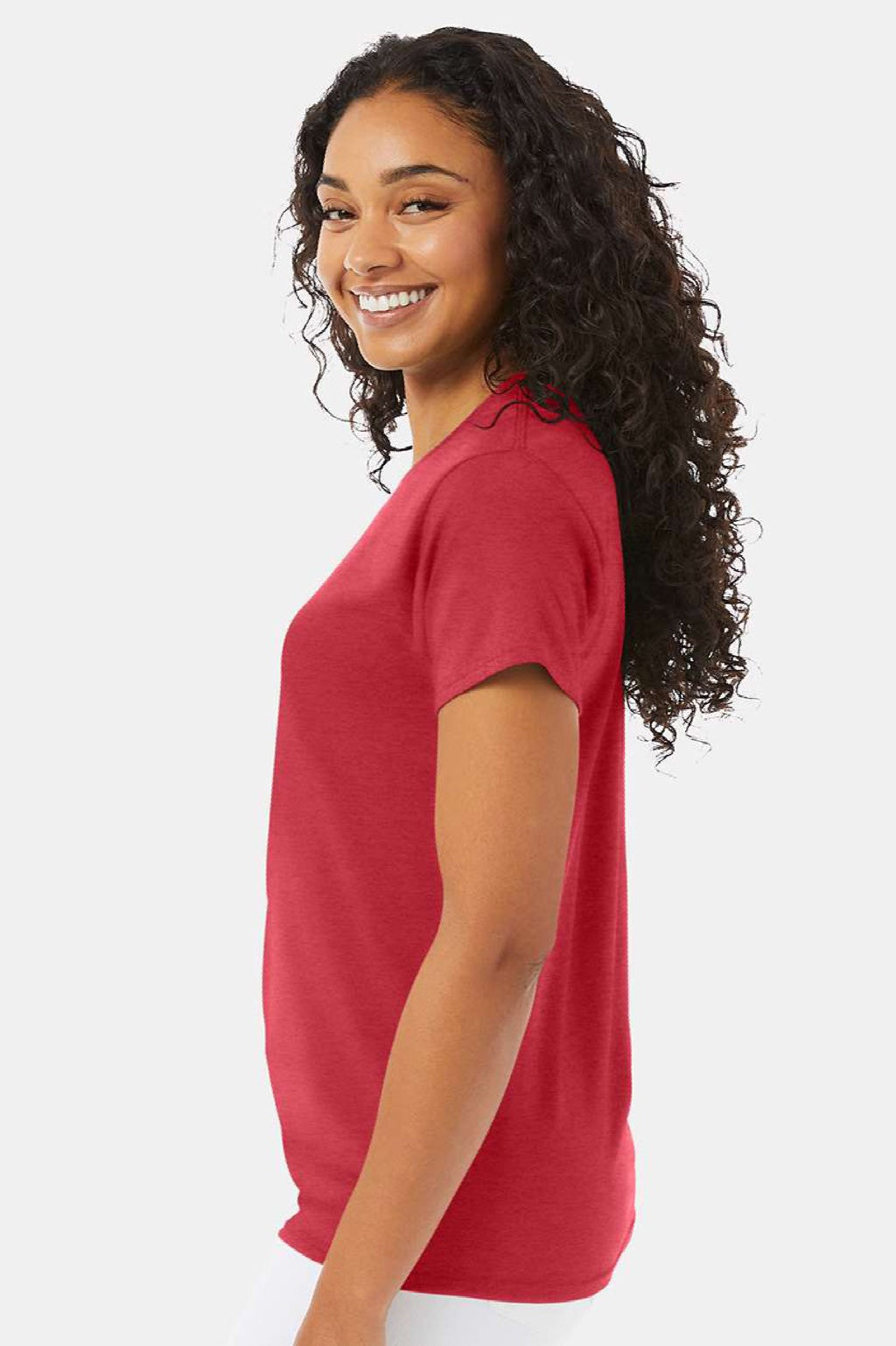 Hanes 5170 Mens EcoSmart Short Sleeve Crewneck T-Shirt Heather Red Model Side