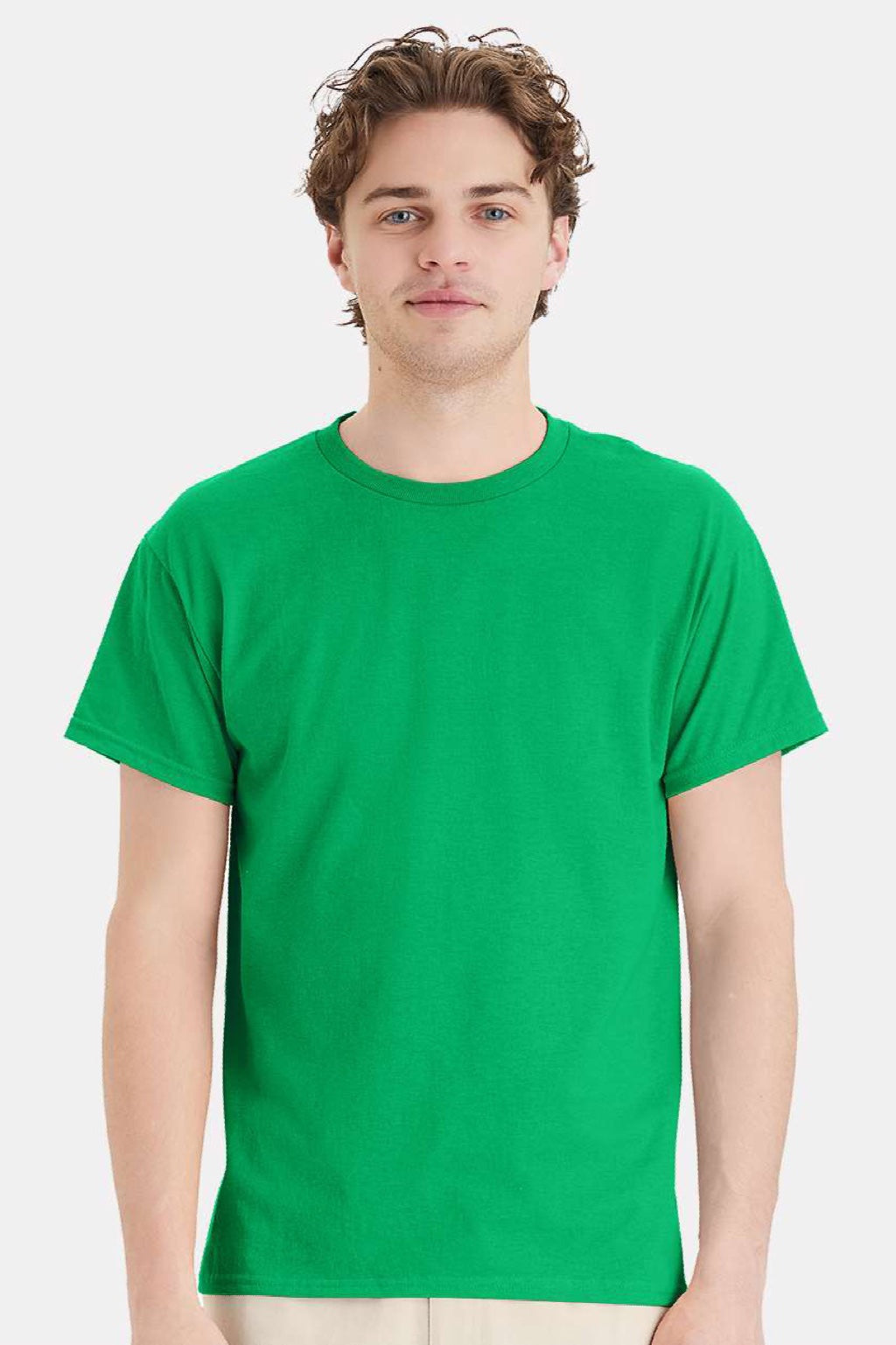 Hanes 5170 Mens EcoSmart Short Sleeve Crewneck T-Shirt Kelly Green Model Front