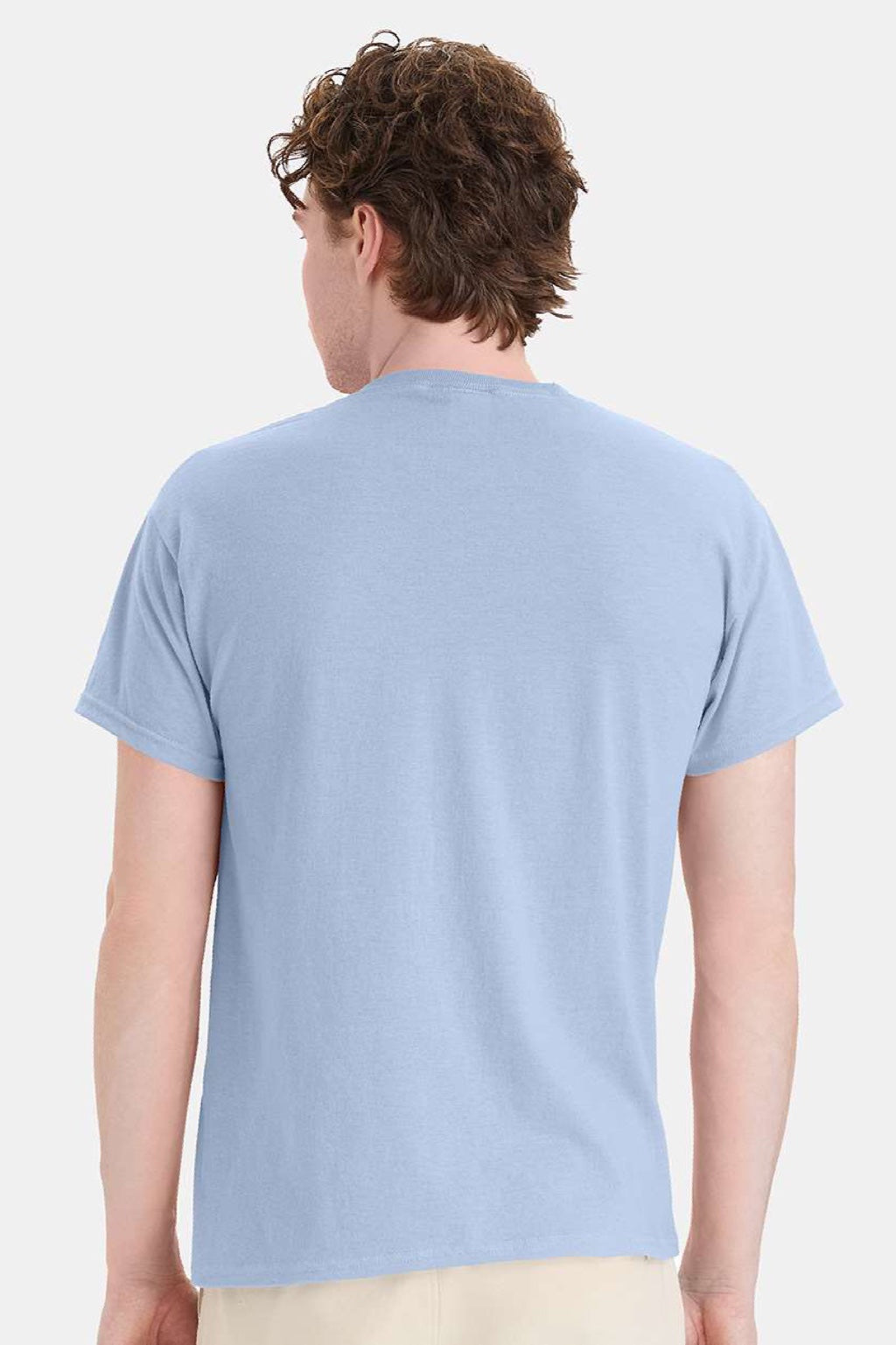 Hanes 5170 Mens EcoSmart Short Sleeve Crewneck T-Shirt Light Blue Model Back