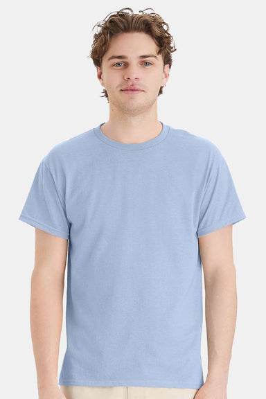 Hanes 5170 Mens EcoSmart Short Sleeve Crewneck T-Shirt Light Blue Model Front