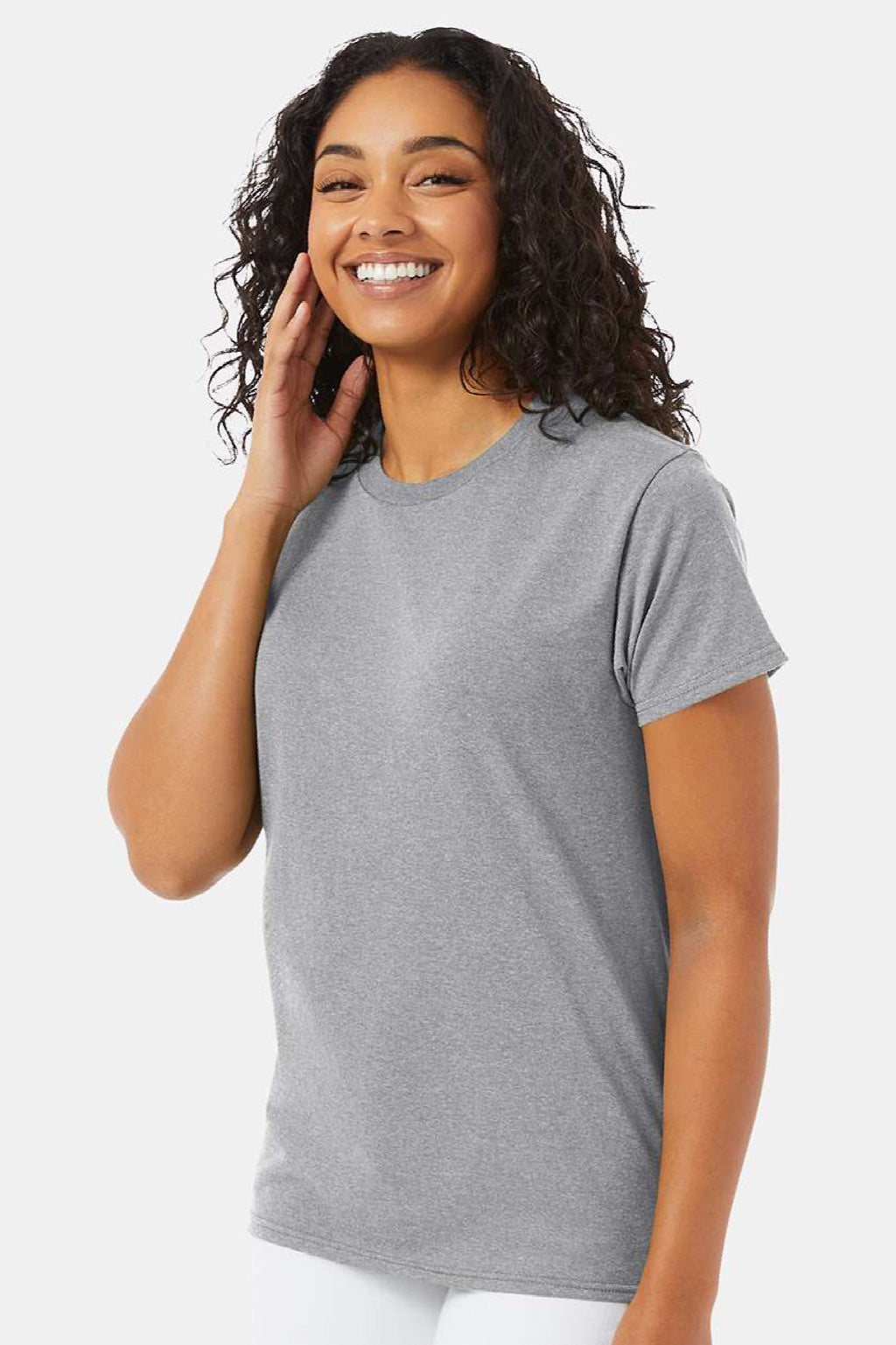 Hanes 5170 Mens EcoSmart Short Sleeve Crewneck T-Shirt Light Steel Grey Model Side