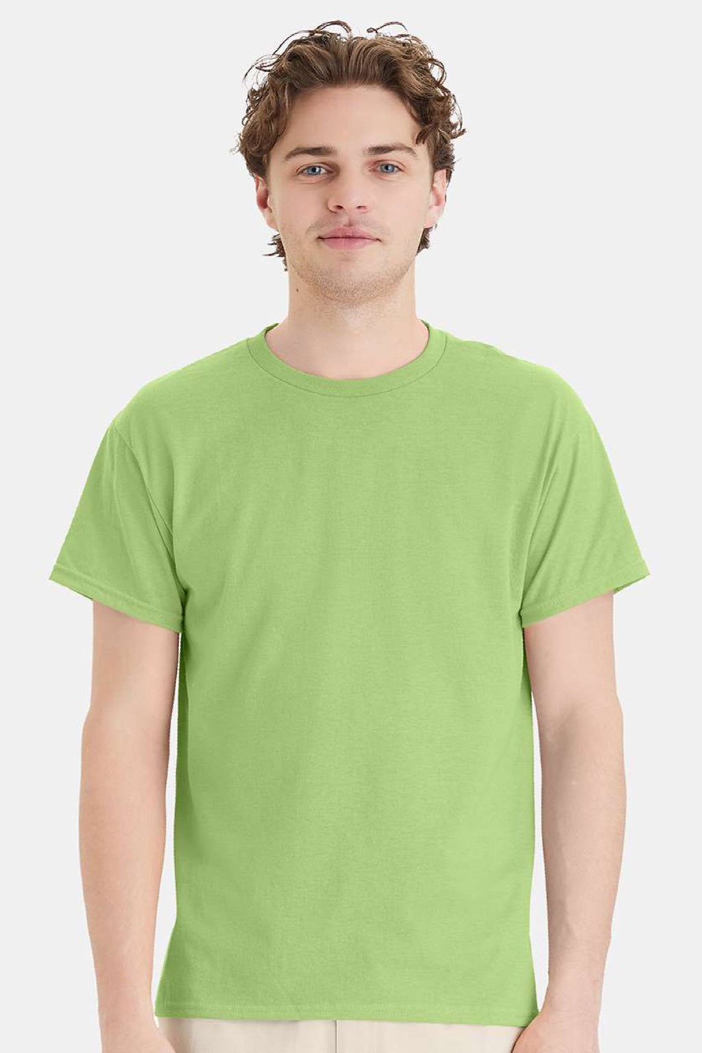 Hanes 5170 Mens EcoSmart Short Sleeve Crewneck T-Shirt Lime Green Model Front