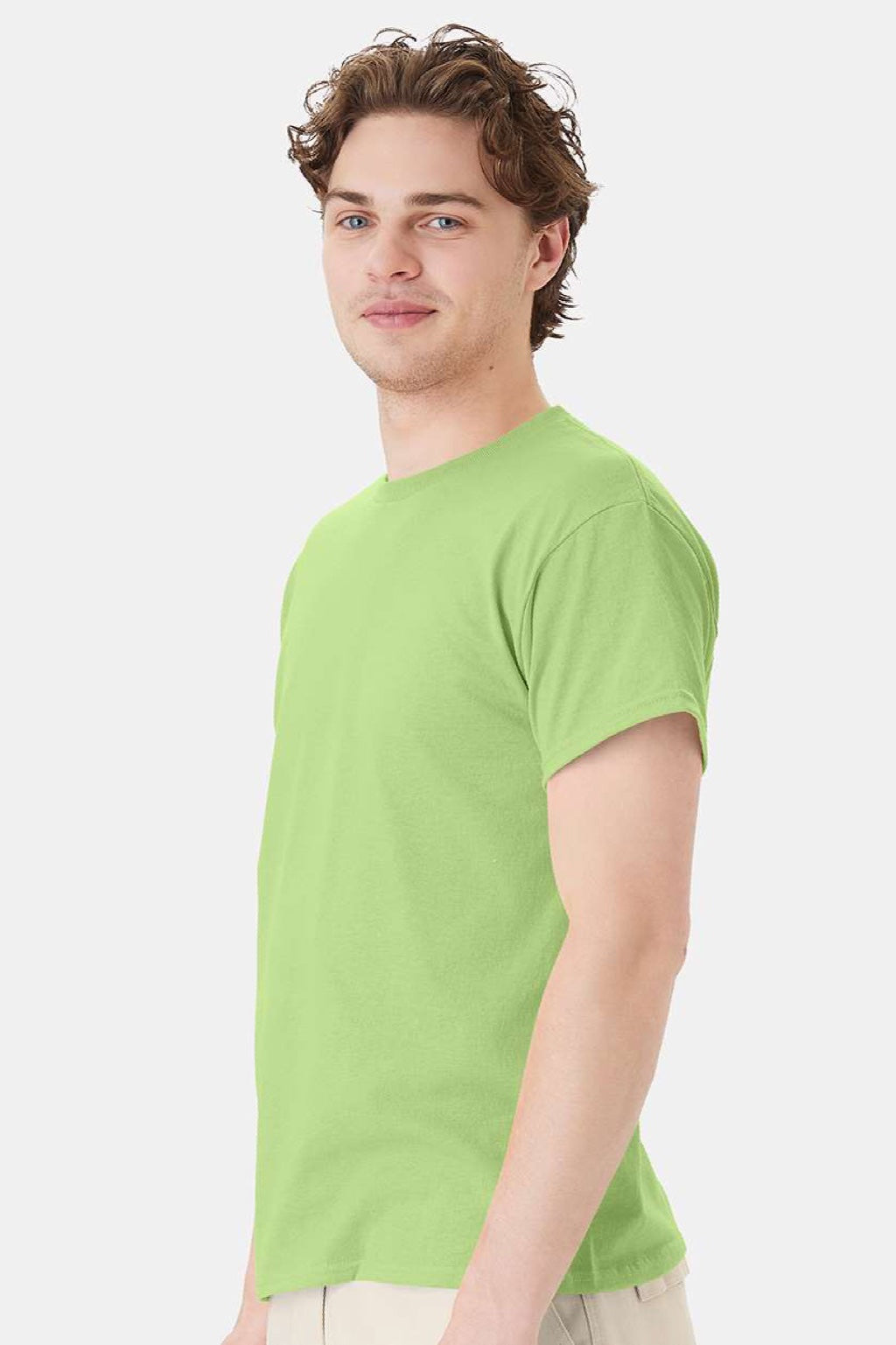 Hanes 5170 Mens EcoSmart Short Sleeve Crewneck T-Shirt Lime Green Model Side