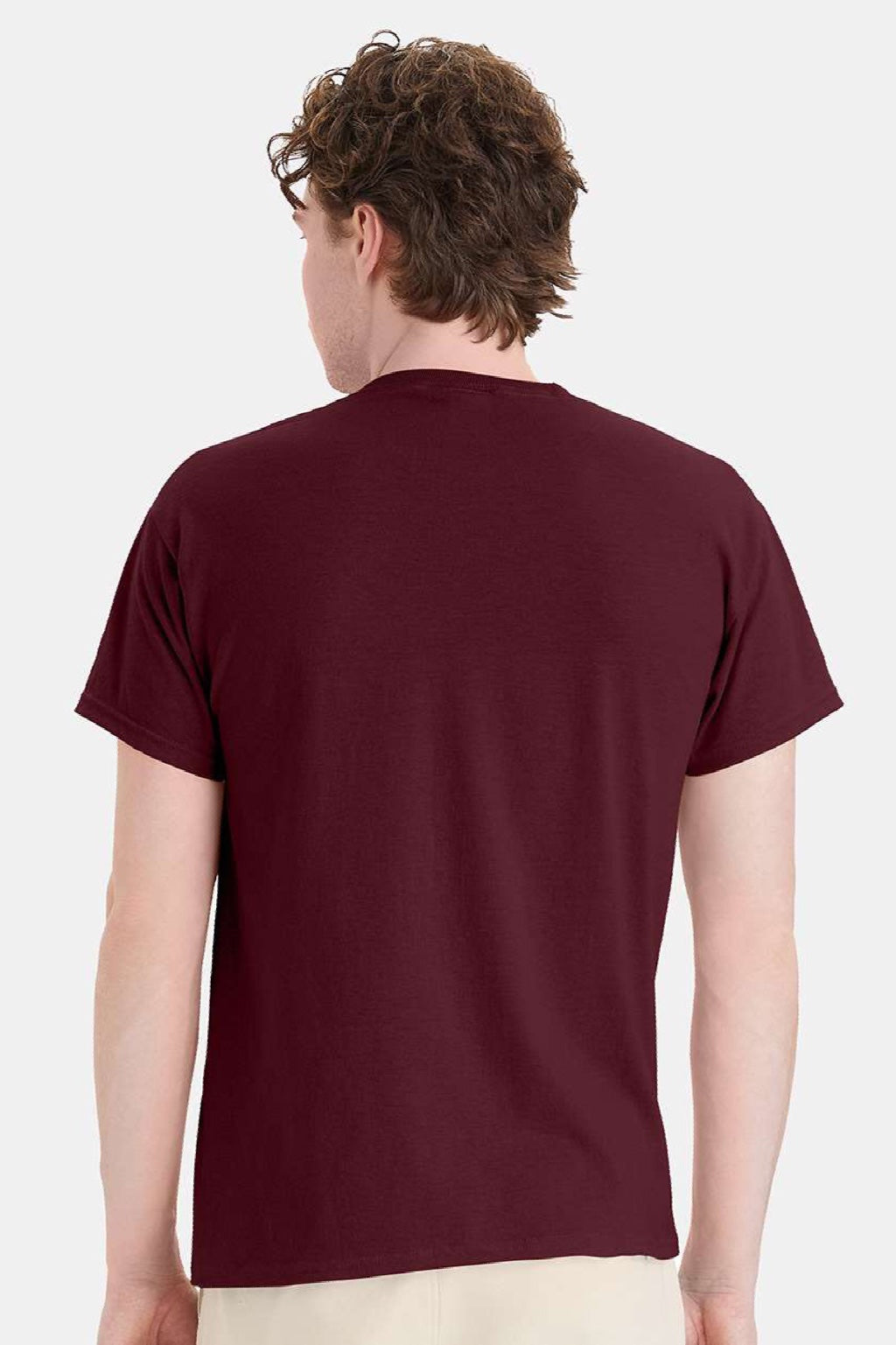 Hanes 5170 Mens EcoSmart Short Sleeve Crewneck T-Shirt Maroon Model Back