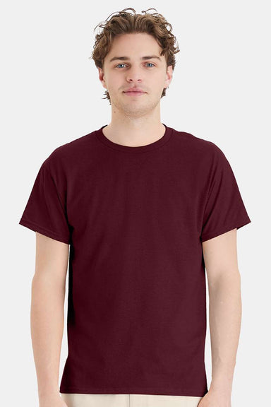 Hanes 5170 Mens EcoSmart Short Sleeve Crewneck T-Shirt Maroon Model Front