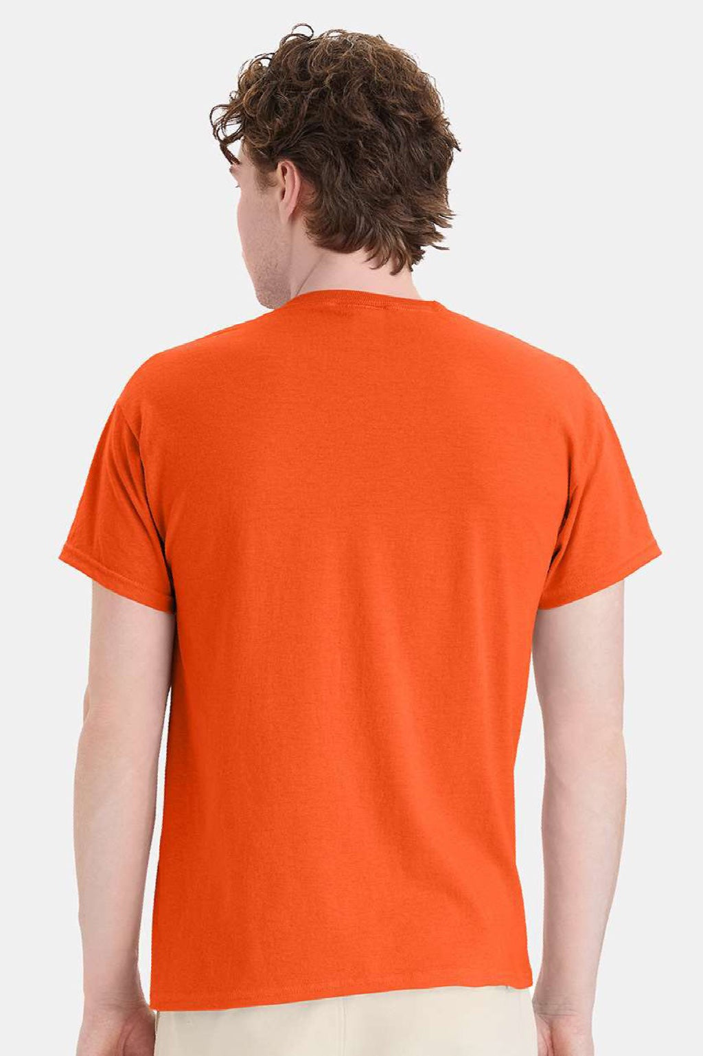 Hanes 5170 Mens EcoSmart Short Sleeve Crewneck T-Shirt Orange Model Back