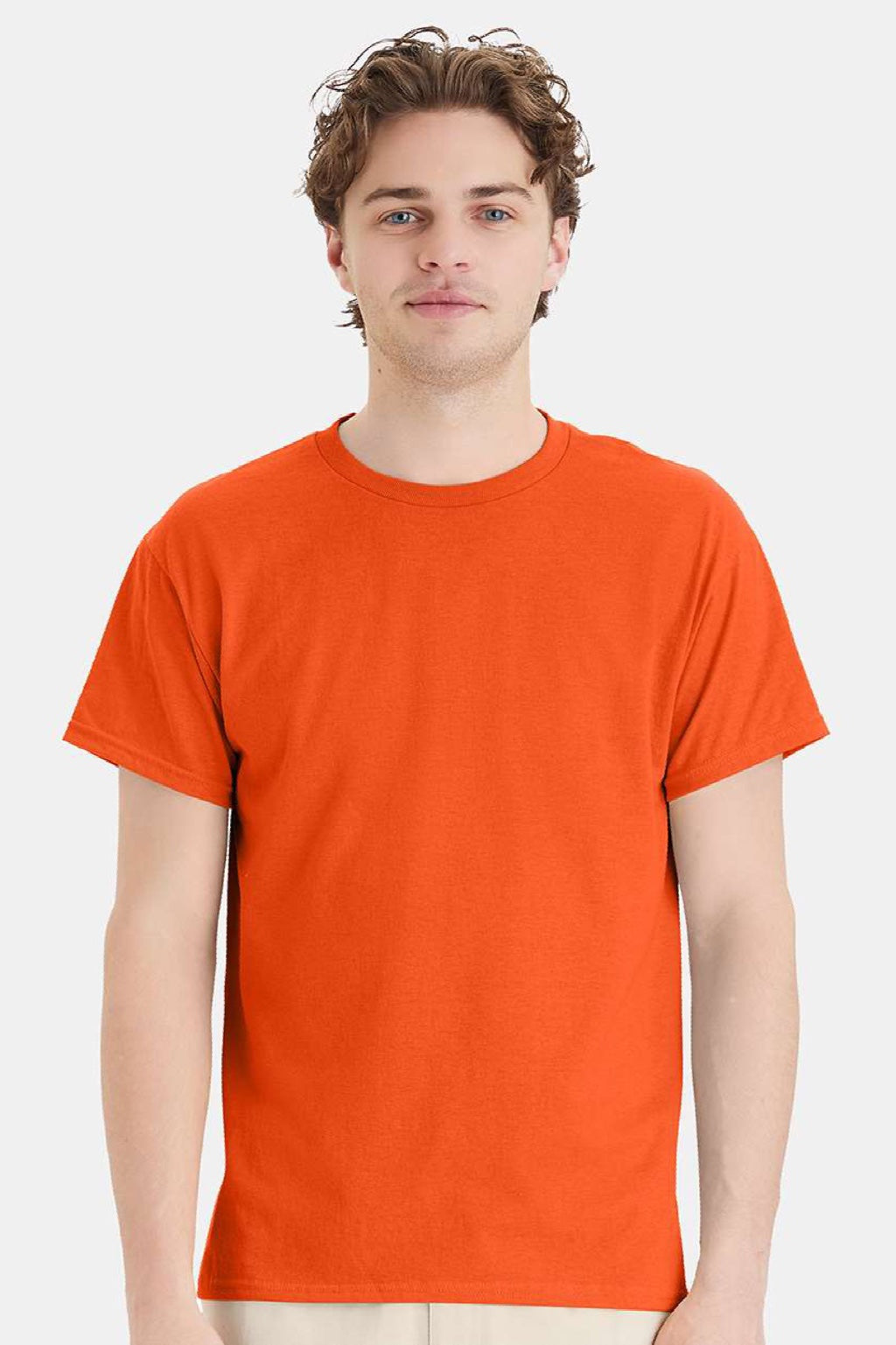 Hanes 5170 Mens EcoSmart Short Sleeve Crewneck T-Shirt Orange Model Front