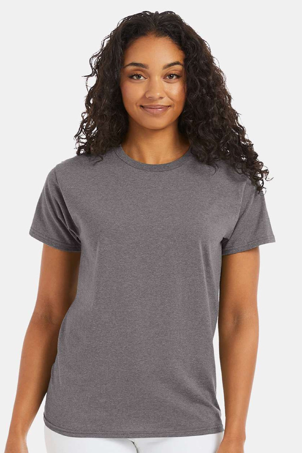 Hanes 5170 Mens EcoSmart Short Sleeve Crewneck T-Shirt Oxford Grey Model Front