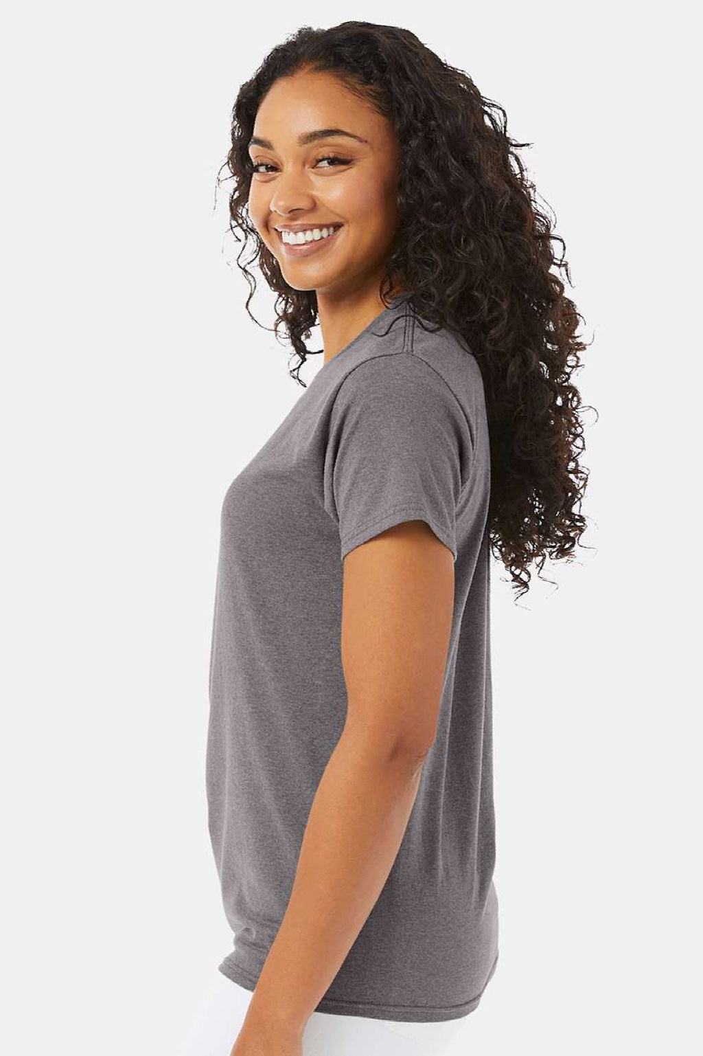 Hanes 5170 Mens EcoSmart Short Sleeve Crewneck T-Shirt Oxford Grey Model Side