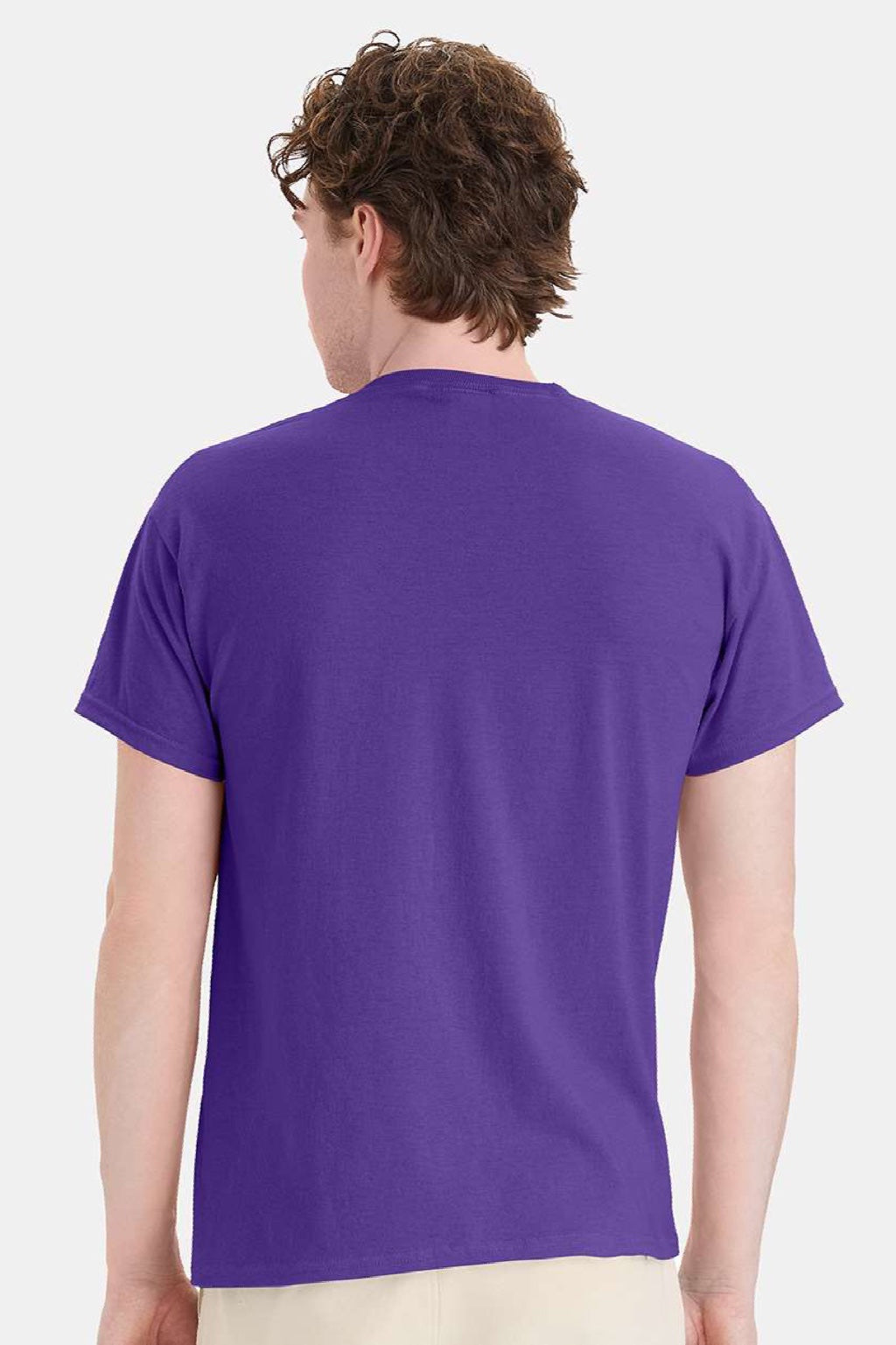 Hanes 5170 Mens EcoSmart Short Sleeve Crewneck T-Shirt Purple Model Back