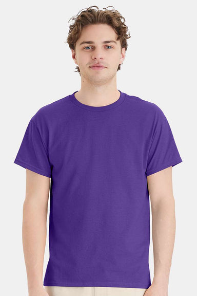 Hanes 5170 Mens EcoSmart Short Sleeve Crewneck T-Shirt Purple Model Front