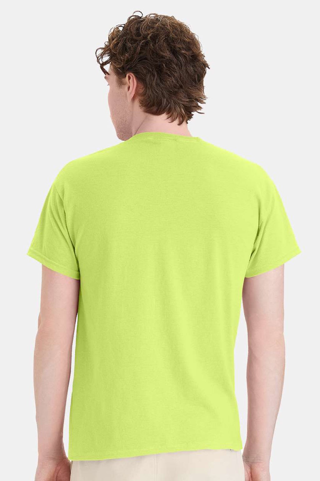 Hanes 5170 Mens EcoSmart Short Sleeve Crewneck T-Shirt Safety Green Model Back