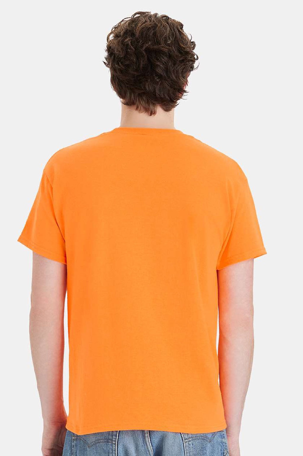 Hanes 5170 Mens EcoSmart Short Sleeve Crewneck T-Shirt Safety Orange Model Back