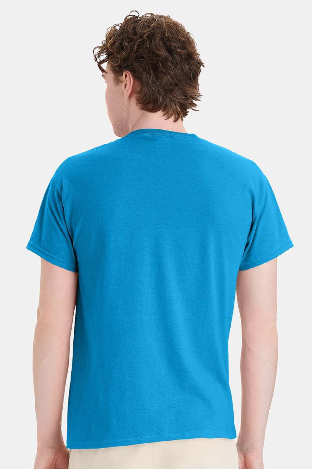Hanes 5170 Mens EcoSmart Short Sleeve Crewneck T-Shirt Teal Blue Model Back