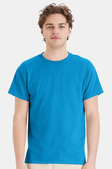 Hanes 5170 Mens EcoSmart Short Sleeve Crewneck T-Shirt Teal Blue Model Front