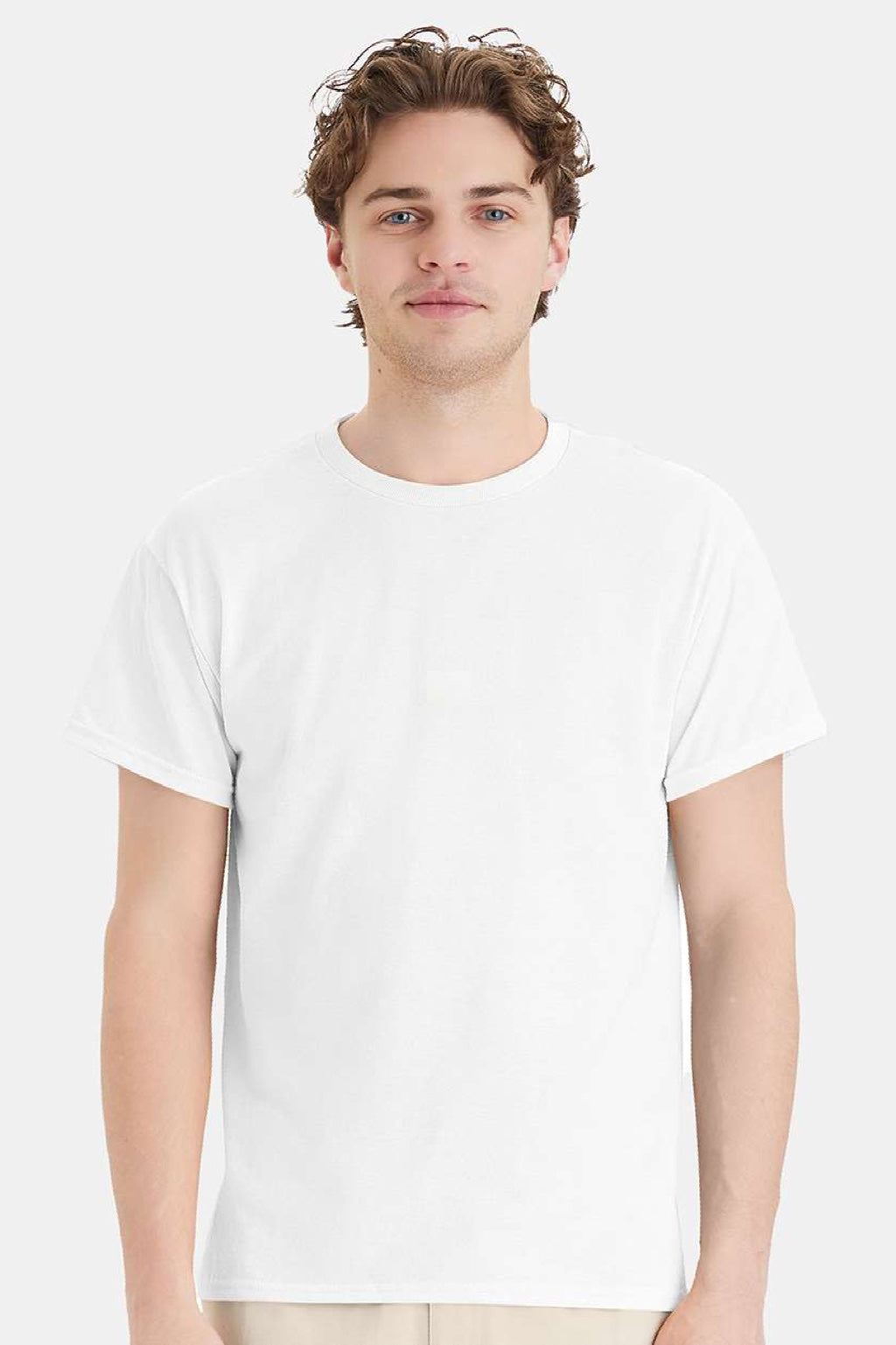 Hanes 5170 Mens EcoSmart Short Sleeve Crewneck T-Shirt White Model Front