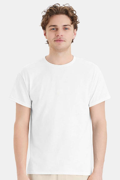 Hanes 5170 Mens EcoSmart Short Sleeve Crewneck T-Shirt White Model Front