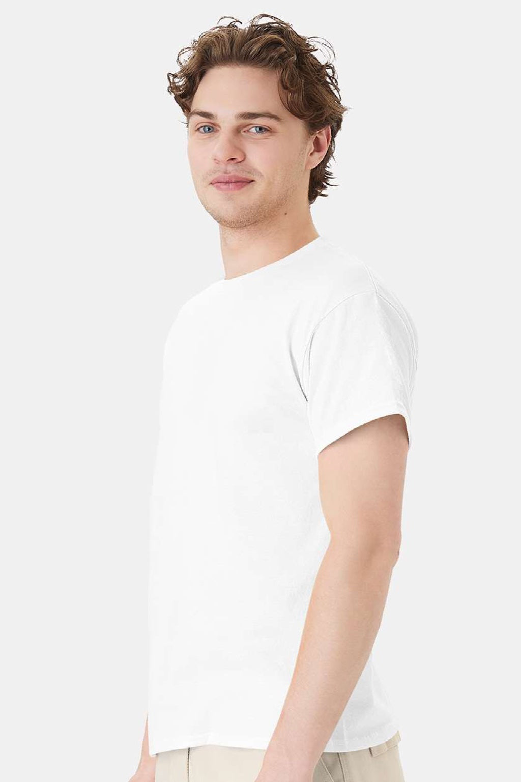 Hanes 5170 Mens EcoSmart Short Sleeve Crewneck T-Shirt White Model Side