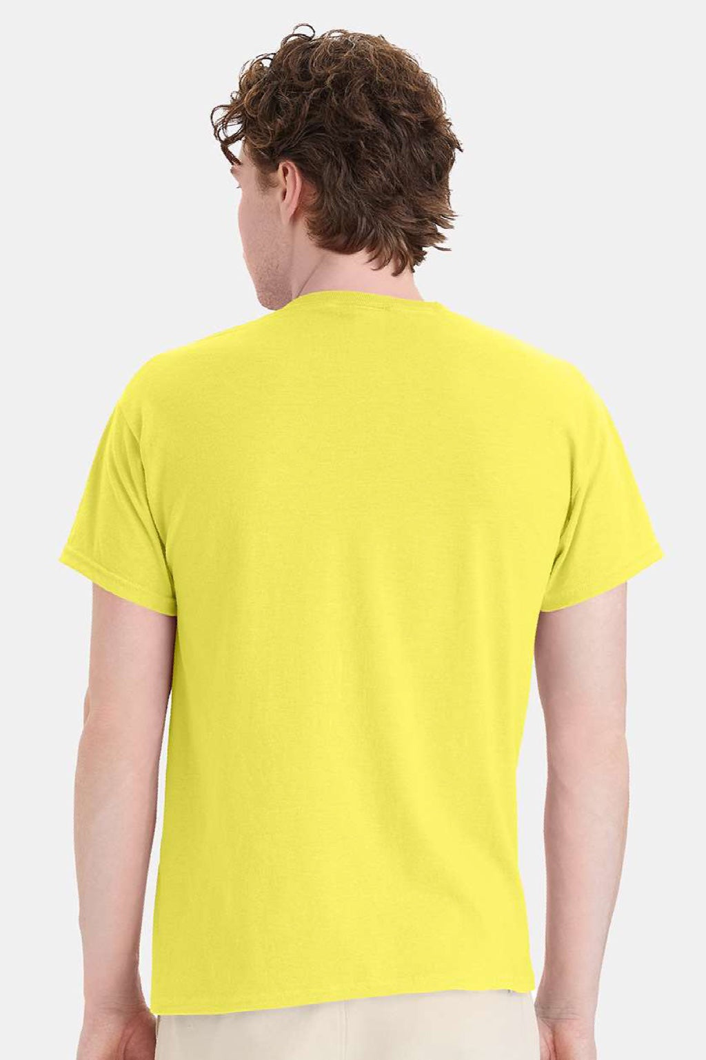 Hanes 5170 Mens EcoSmart Short Sleeve Crewneck T-Shirt Yellow Model Back