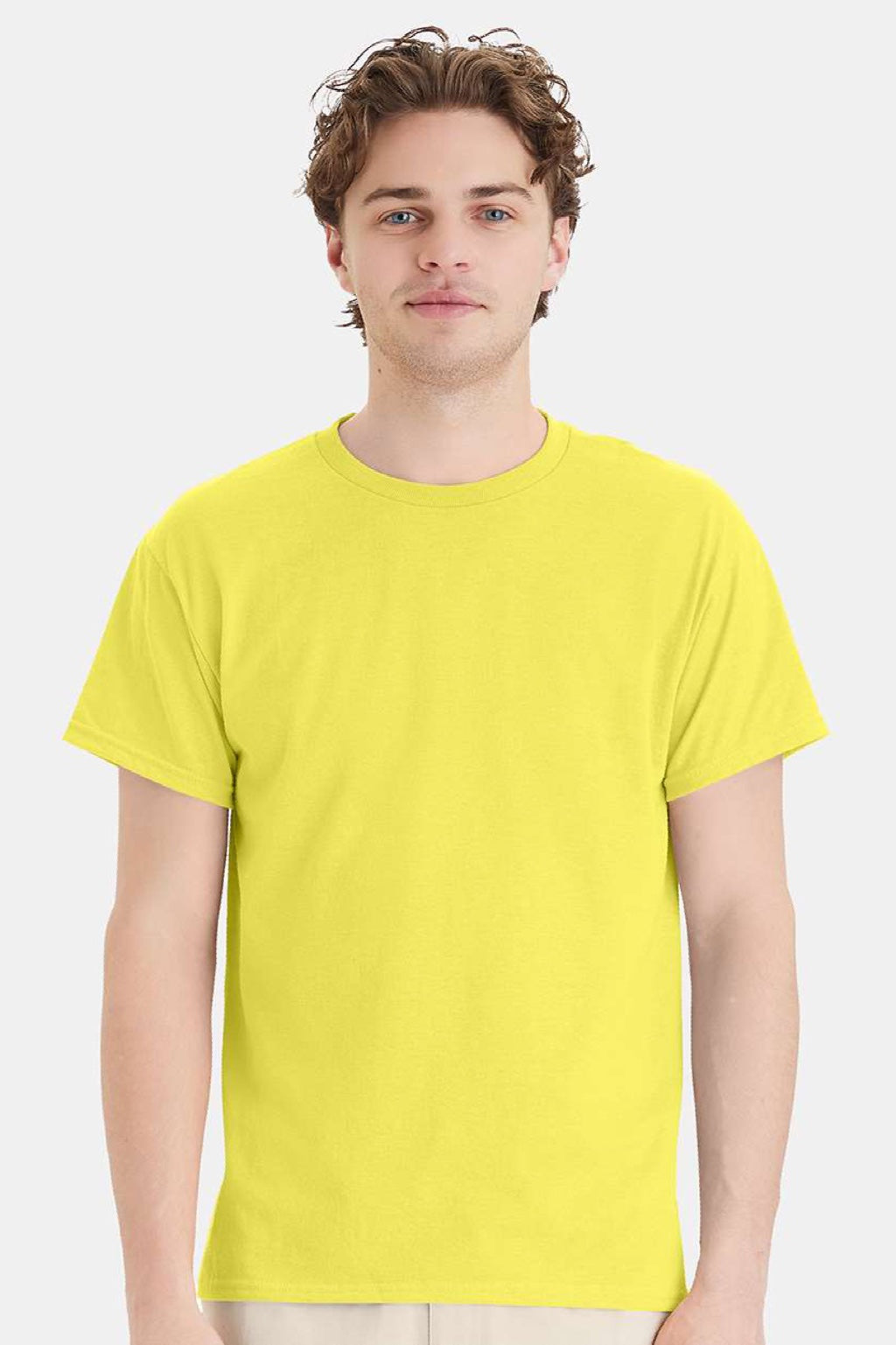 Hanes 5170 Mens EcoSmart Short Sleeve Crewneck T-Shirt Yellow Model Front
