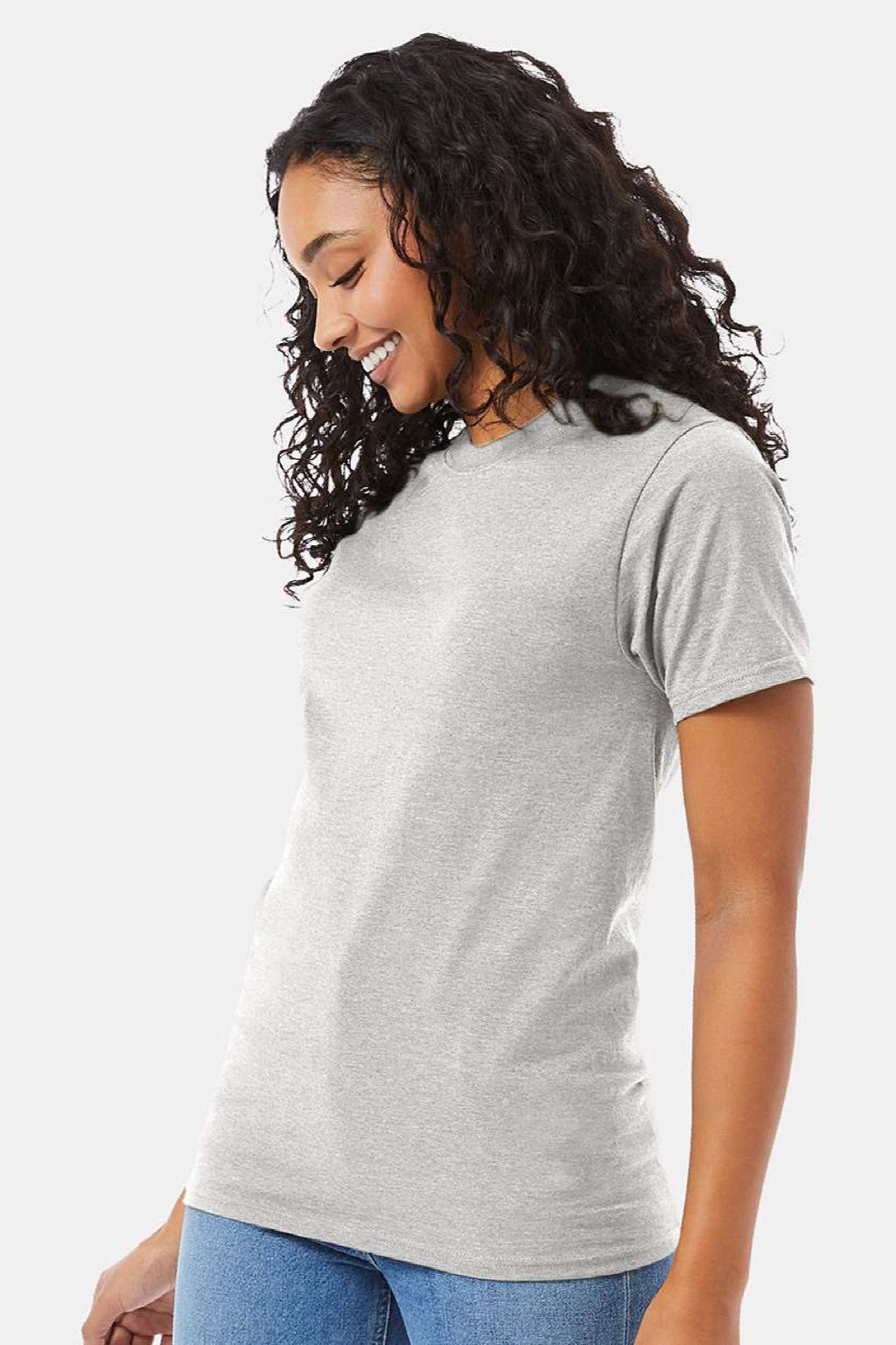 Hanes 5180/518T Mens Beefy-T Short Sleeve Crewneck T-Shirt Ash Grey Model Side