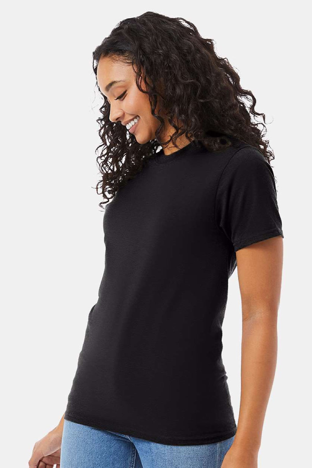 Hanes 5180/518T Mens Beefy-T Short Sleeve Crewneck T-Shirt Black Model Side