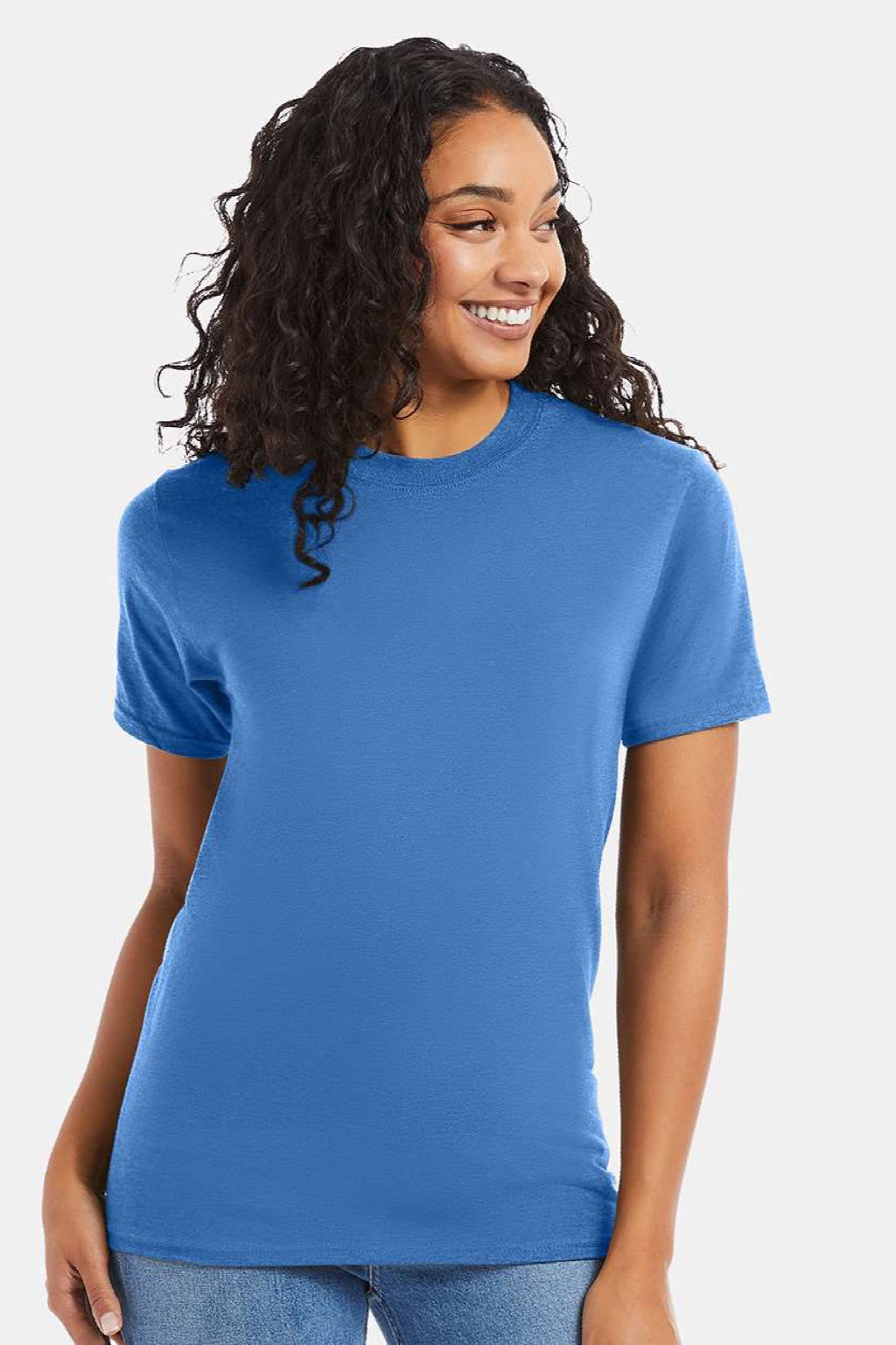 Hanes 5180/518T Mens Beefy-T Short Sleeve Crewneck T-Shirt Carolina Blue Model Front