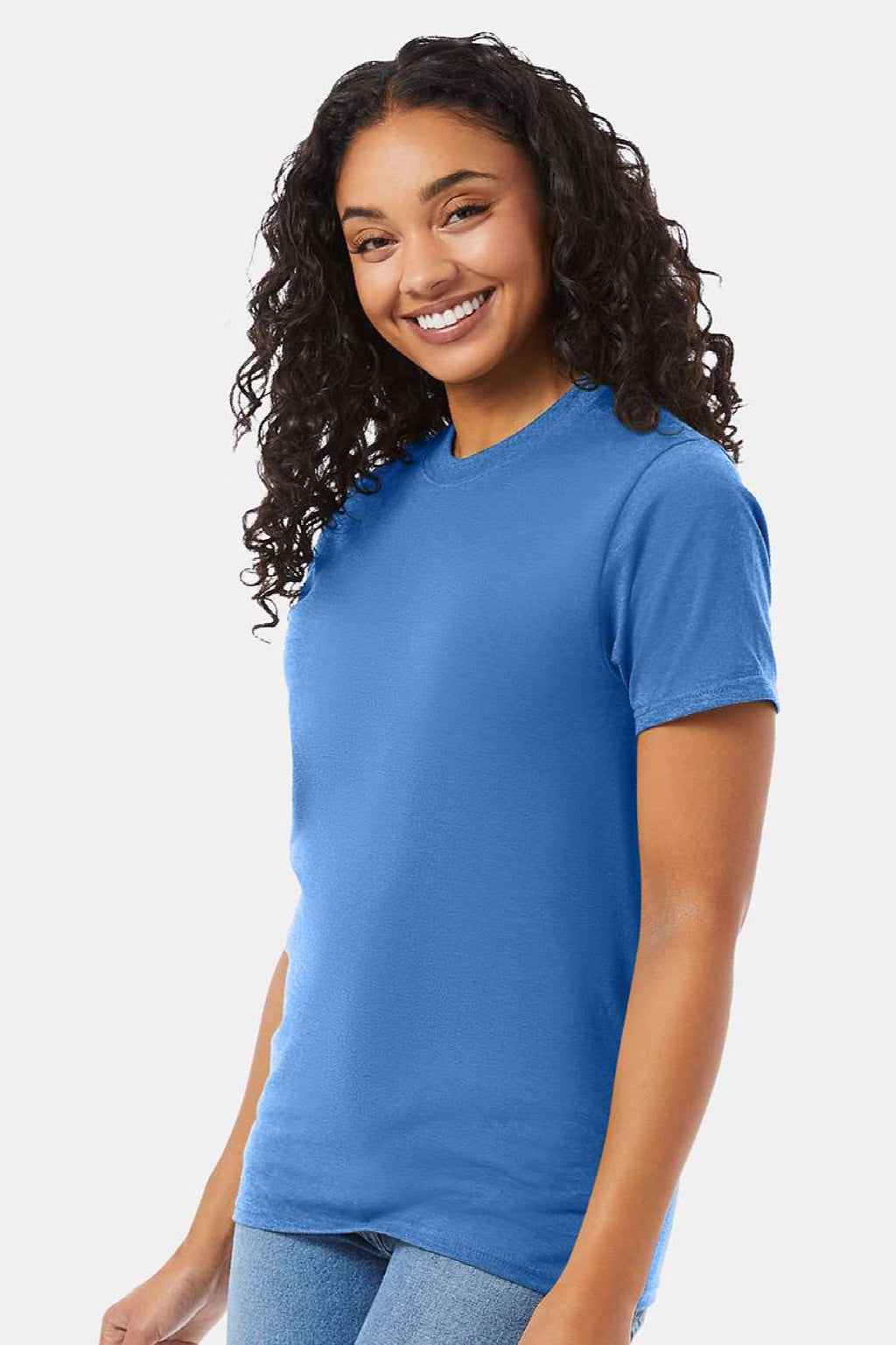 Hanes 5180/518T Mens Beefy-T Short Sleeve Crewneck T-Shirt Carolina Blue Model Side