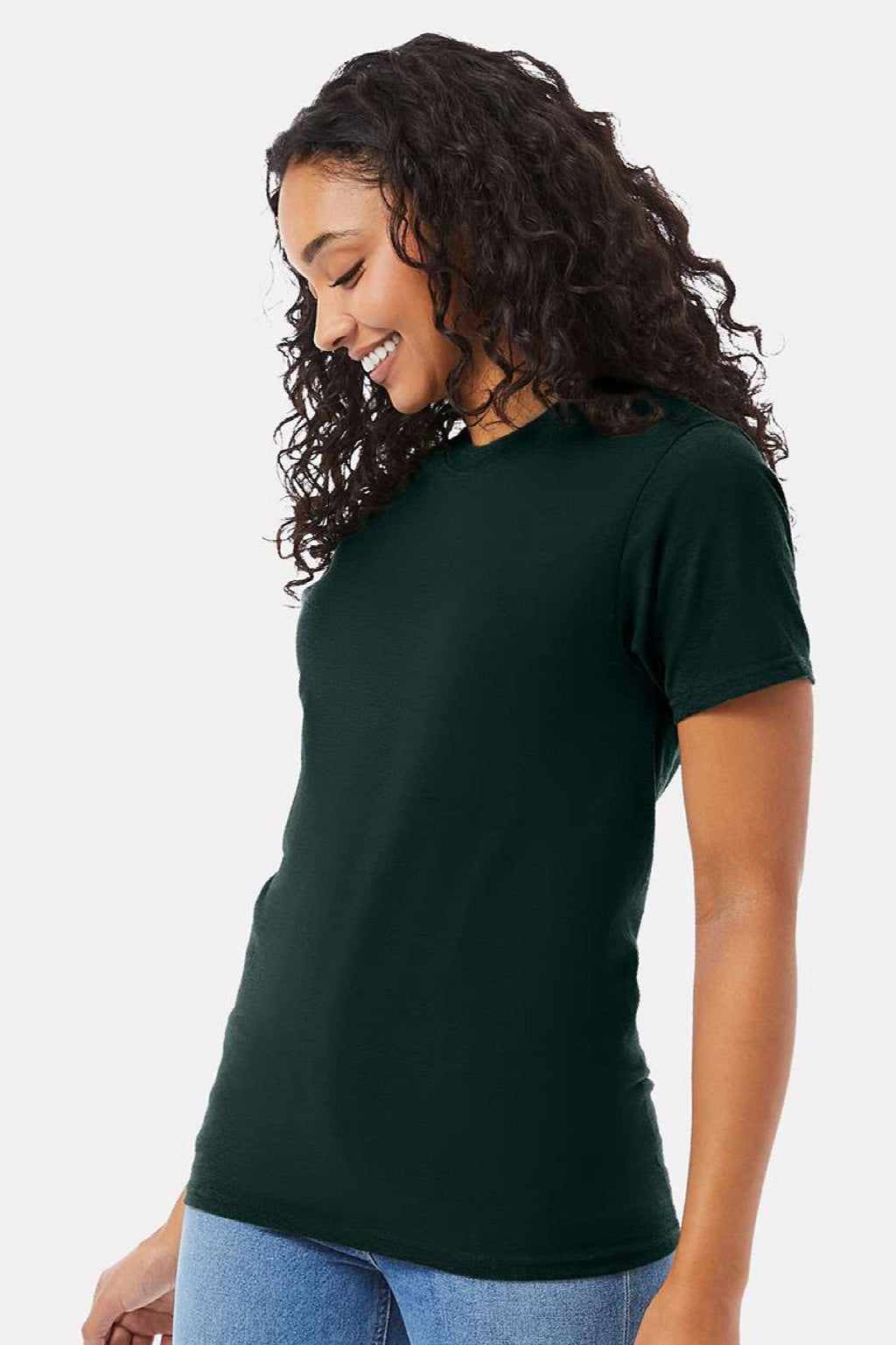 Hanes 5180/518T Mens Beefy-T Short Sleeve Crewneck T-Shirt Deep Forest Green Model Side